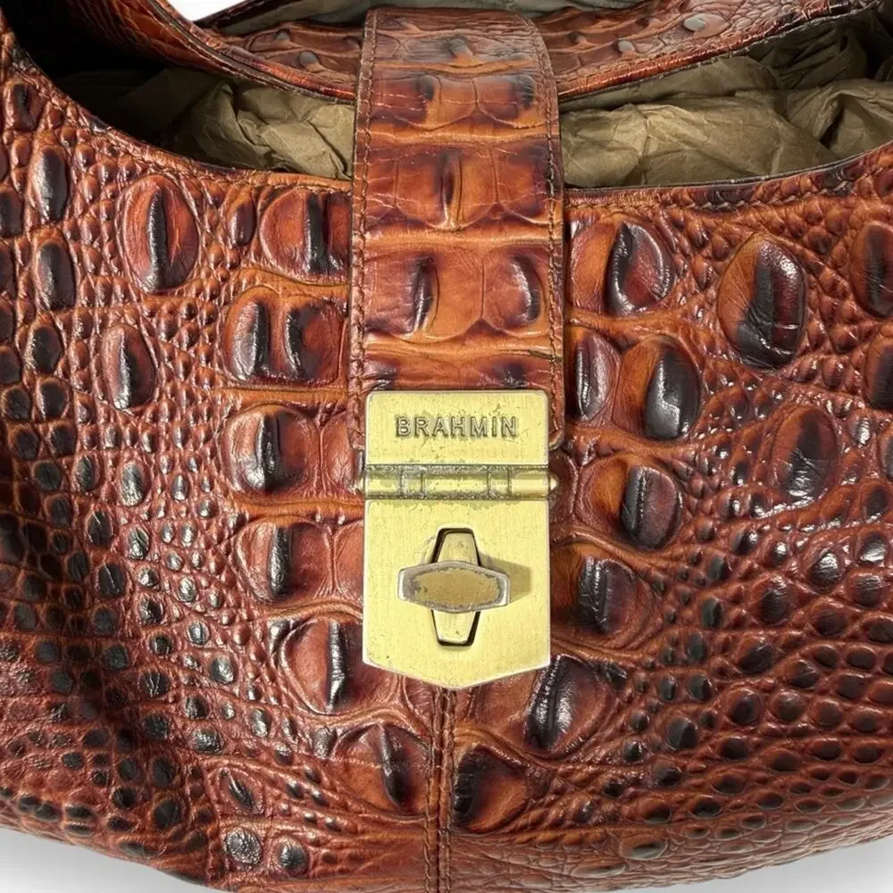 Brahmin Rhoda Pecan Croc-Embossed Genuine Leather Hobo Shoulder Bag Women’s